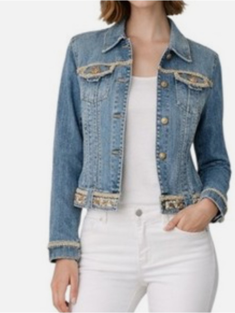I.N.C. International Concepts Vintage Gold Trim Denim Jacket